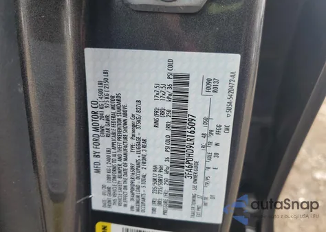 2020 Ford Fusion Se from USA, damaged, VIN 3FA6P0HD9LR165097